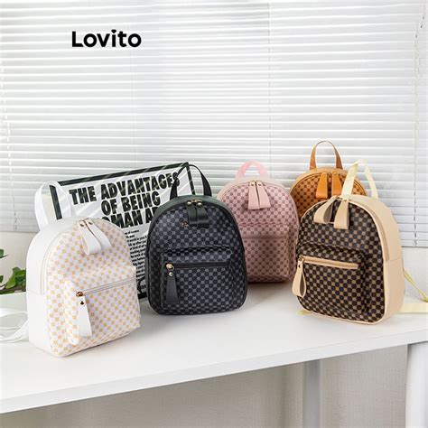 Lovito Classy Letter Colorblock Monogram Retro Backpack For Women