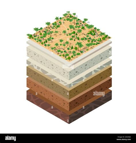 Geological And Underground Layers Of Soil Under The Isometric Stock