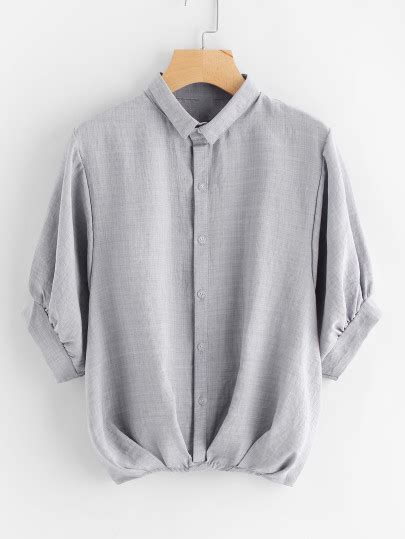 Lantern Sleeve Pleated Detail Shirt Shein Sheinside