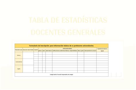 Plantilla De Excel Tabla De Estadísticas Docentes Generales Y Hoja De