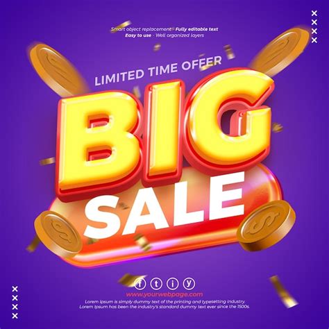 Premium Psd Psd Big Sale Modern Banner Promotional With Editable 3d