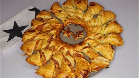 pâte feuilletée farcie idée facile pour l apéritif de Noël couronne de