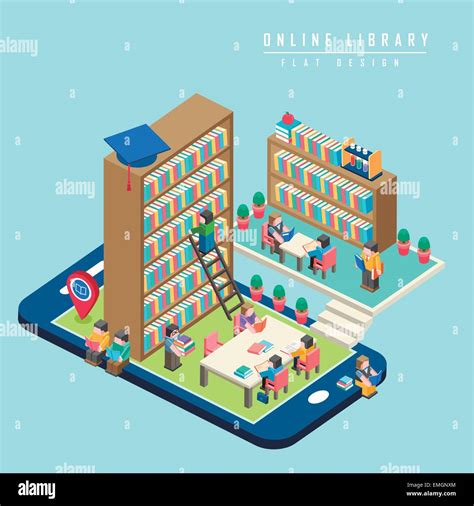 Online Library Concept 3d Isometric Infographic With Smartphone Showing