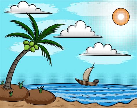 Premium Vector Illustration Of A Coconut Tree On The Beach