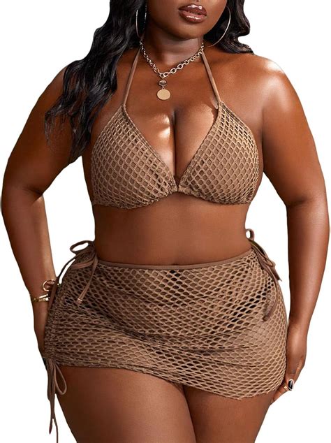 Amazon MakeMeChic Women S Plus Size 3 Piece Bikini Set Drawstring