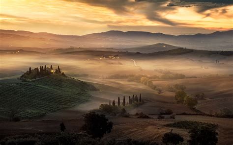 Wallpaper Sunlight Trees Landscape Sunset Italy Hill Nature