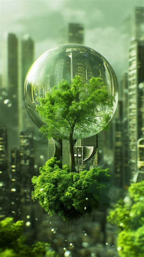 Futuristic City with a Tree Enclosed in a Transparent Sphere Stock ...