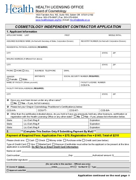 OR Cosmetology Independent Contractor Application 2021 2022 Fill And