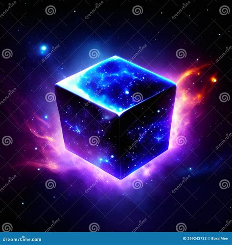 3d Illustration Of Blue Cube In Space With Stars And Nebula Generative