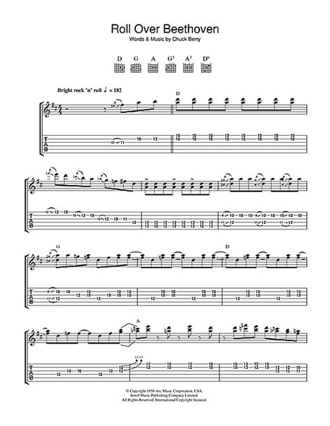 Chuck Berry "Roll Over Beethoven" Sheet Music for Easy Guitar Tab ...