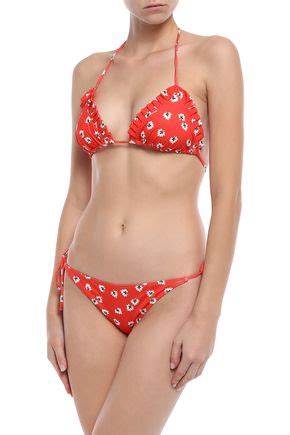 Ganni Columbine Pleated Floral Print Triangle Bikini Shopstyle Two