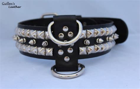 Wide Black Leather Collar with Spikes