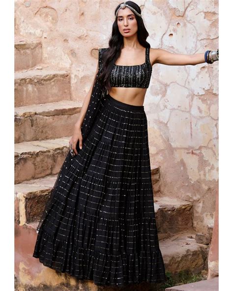 Black Georgette Embroidery Work Lehenga Choli With Dupatta