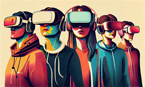 A Group Of People Wearing Virtual Reality Headsets Generative Ai Stock