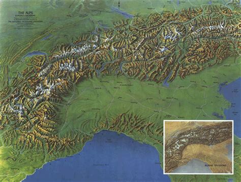 Alps Physical 1965 Wall Map by National Geographic - MapSales