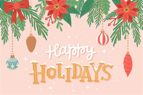 Happy Holidays Greeting Card With Cute Branches Hanging Decorations