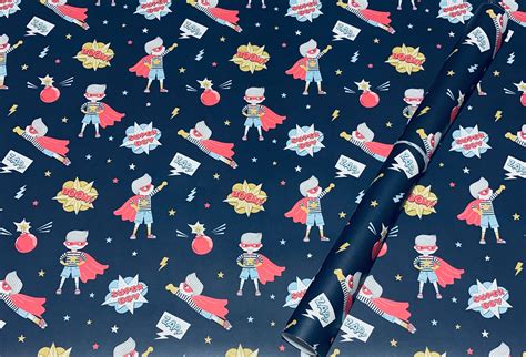 Boy Superhero Wrapping Paper Sheets Set Of 3 Comic Book Etsy