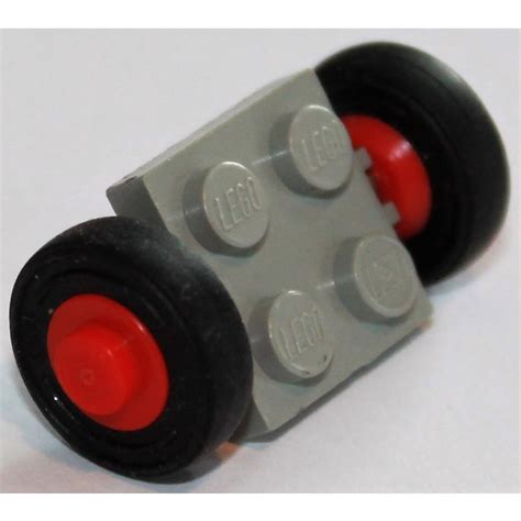 Lego Light Gray Vintage Axle Plate With Red Wheel Hub And Small Slick