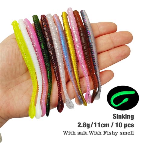 10pcslot Worm Soft Fishing Lures Jig Wobblers 11cm 28g Aditivo De