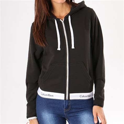 Calvin Klein Sweat Zipp Capuche Femme Qs E Noir