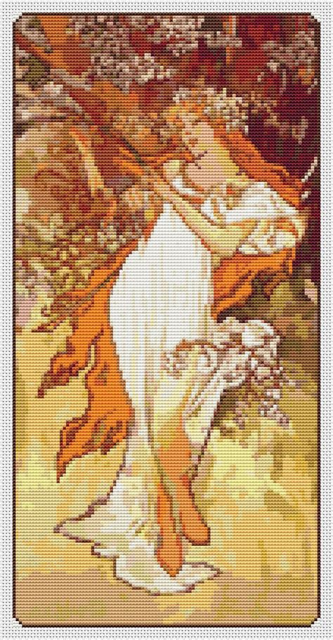 Spring Cross Stitch Kit Woman Cross Stitch Alphonse Mucha Etsy Cross Stitch Counted Cross