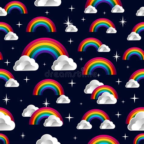 Rainbow with Clouds Cartoon Background Stock Vector - Illustration of ...