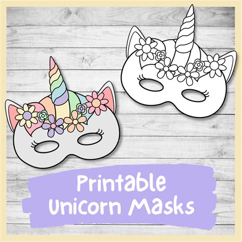 Diy Printable Unicorn Masks Color And Plain Templates Pdf Nurtured Neurons