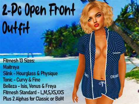 Second Life Marketplace Demo Open Shirt And Shorts Outfit Sexy Casual Beach Lounge Mesh