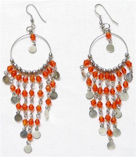 Orange Beads Jhalar Earrings