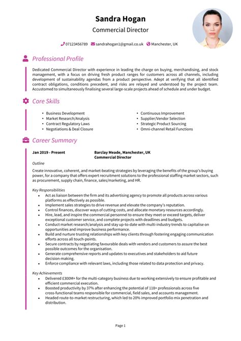 Commercial Director CV Example Guide Win Job Interviews