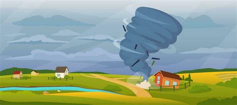 dibujos animados rural paisaje con tornado huracán tormenta