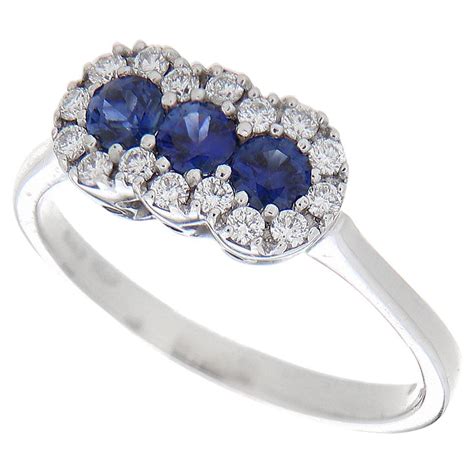 Anello In Oro Bianco 18Kt Zaffiri Blu 0 45 Ct Diamanti Bianchi 0 24 In