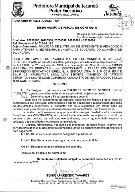 Ato De DesignaÇÃo Do Fiscal De Contrato Prefeitura Municipal De