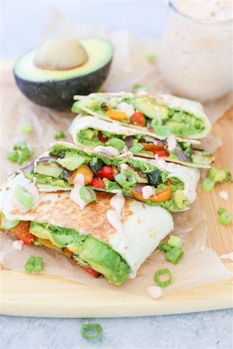 Grilled Vegetable Avocado Quesadillas With Chipotle Cashew Cream Vegan