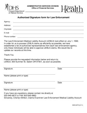 Fillable Online Authorized Signature Form For Law Enforcement Fax Email