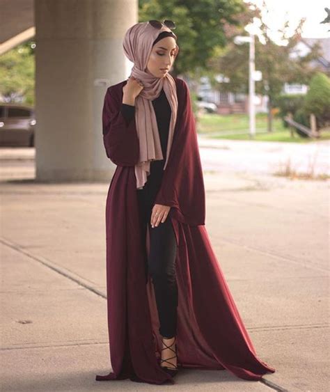 Pinterest Eighthhorcruxx Dark Red Open Abaya With Blush Pink Hijab