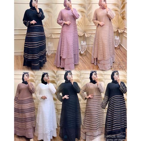 Jual Long Dress Abaya Syahzanan Aplikasi List Dan Mata Swaro Pattern