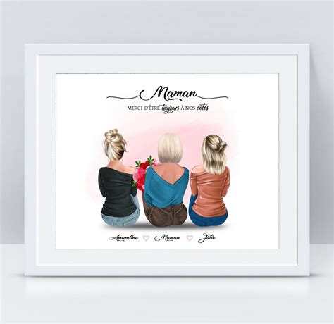 Portrait famille Mère et Filles personnalisé Affiche de Etsy