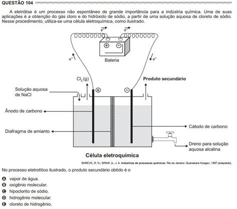 No Processo Eletrolítico Ilustrado O Produto Secundário Obtido É O - No processo eletrolítico ilustrado, o produto secundário obtido é o A ...