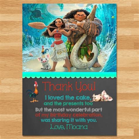 Moana Thank You Card Chalkboard Moana Thanks Disney Etsy