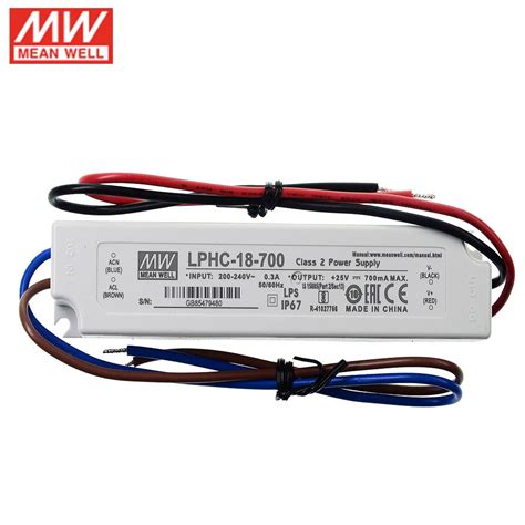 Lphc 18 700 MEAN WELL Trình điều khiển LED Đầu vào 220V AC đến 6 25V