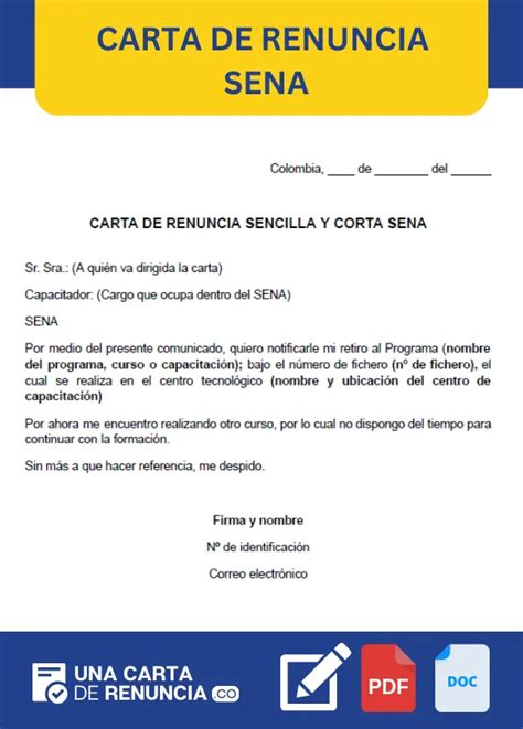 ᐅ Carta De Renuncia Sena Ejemplos En Word Y Pdf ️