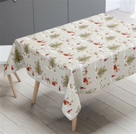 Fryetts Christmas Woodland Beige Oilcloth Tablecloth Pvc Tablecloths