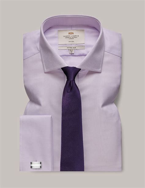 Men S Non Iron Lilac Fabric Interest Fitted Slim Shirt Windsor Collar