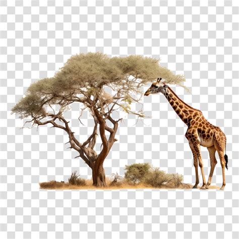 Giraffe Eating Leaves From Tree Premium AI Generated PSD