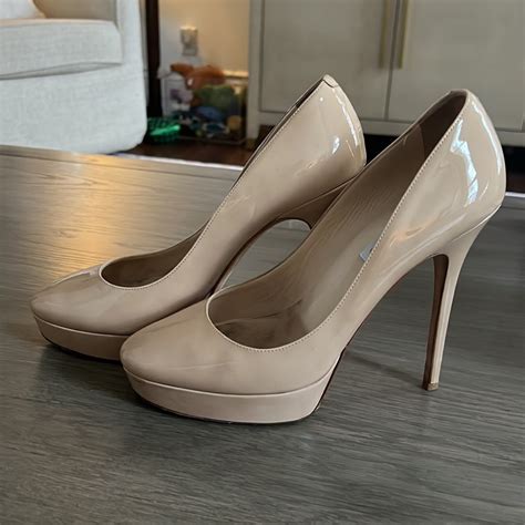 Jimmy Choo Cosmic Patent Leather Nude Closed Toe Pumps Gem