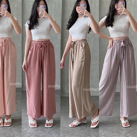 Jual COD Celana Kulot Rayon Wanita Loose Cullote Pants Homewear 001