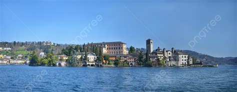 Fondo Una Vista Panorámica Del Lago Orta De Italia Que Muestra La Isla