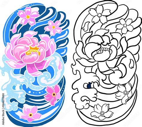 Chinese cloud with tattoo background set.Japanese tattoo background ...