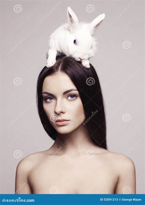 Beautiful Woman With Rabbit Stock Image Image Of Beautiful Elegant